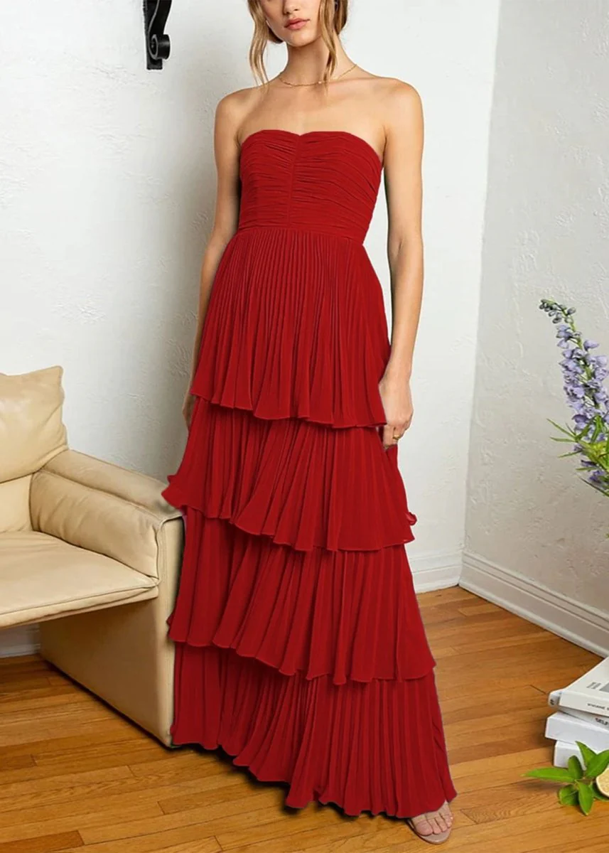 Strapless Emerald Green Ruffle Multi-Layer Long Prom Dress