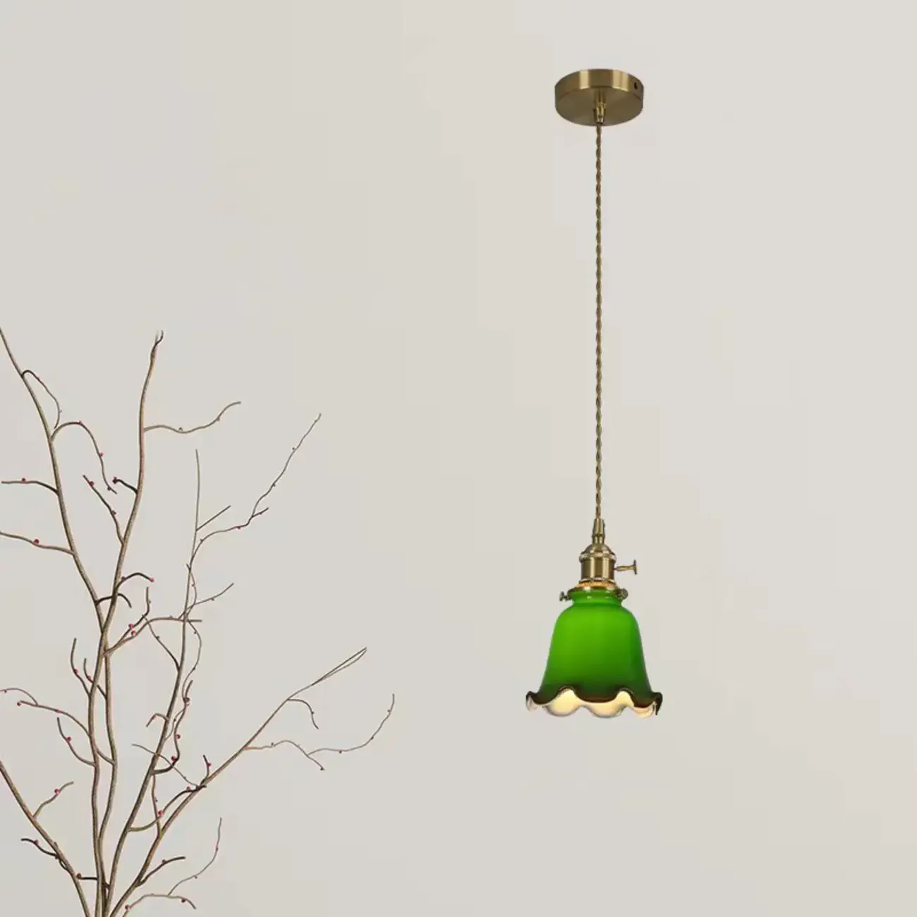 Vintage Green Dome Pendant Lamp with Bright Glass for Living Room