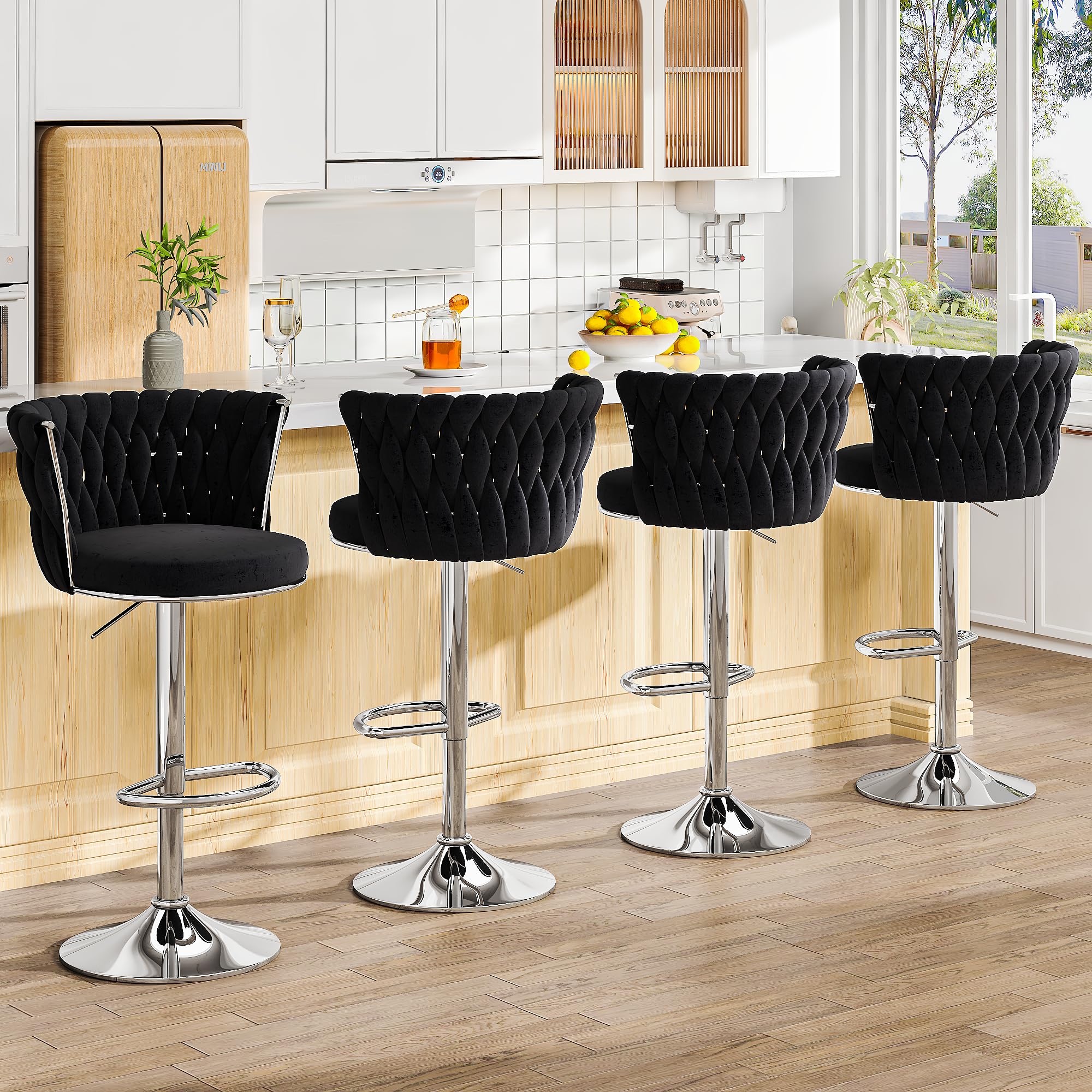 Modern Velvet Swivel Adjustable Bar Stools