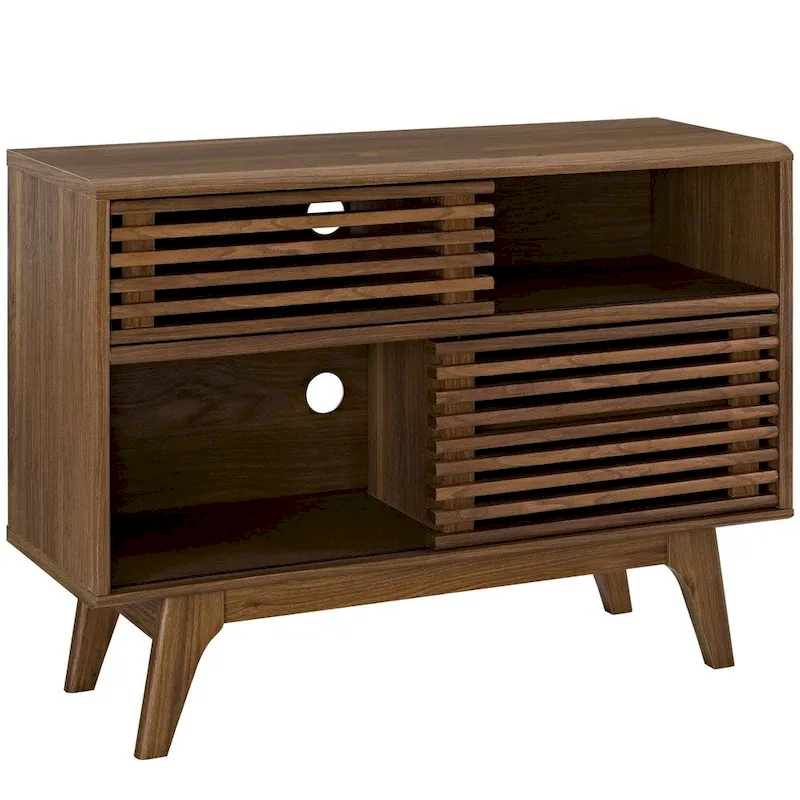 Walnut Mid-Century Display Stand with Sliding Doors, Single