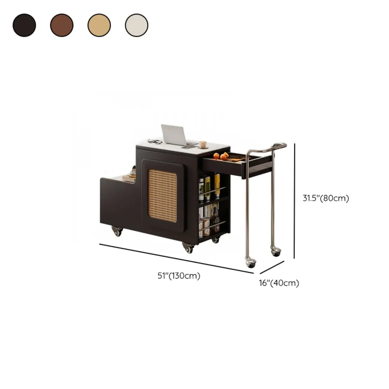 Multifunctional Sintered Stone Top Wheeled Cart Side Table