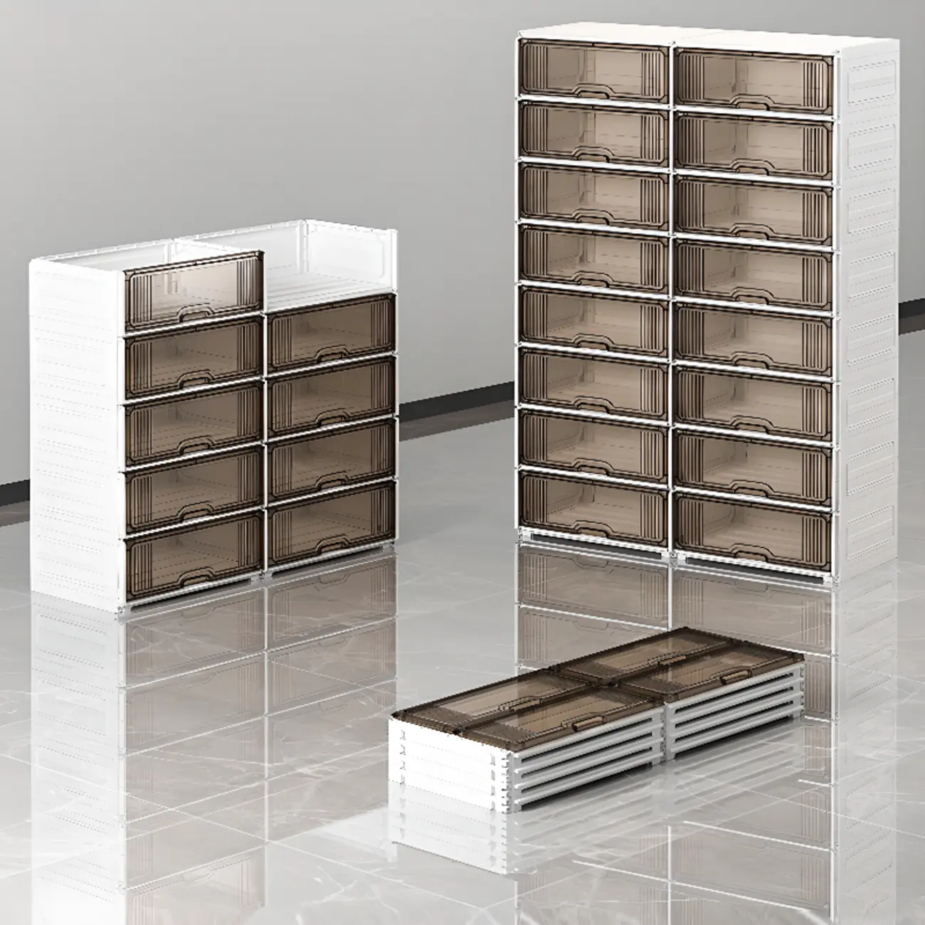 Durable Flip-up Glam Plastic Clear Shoe Boxes Stackable