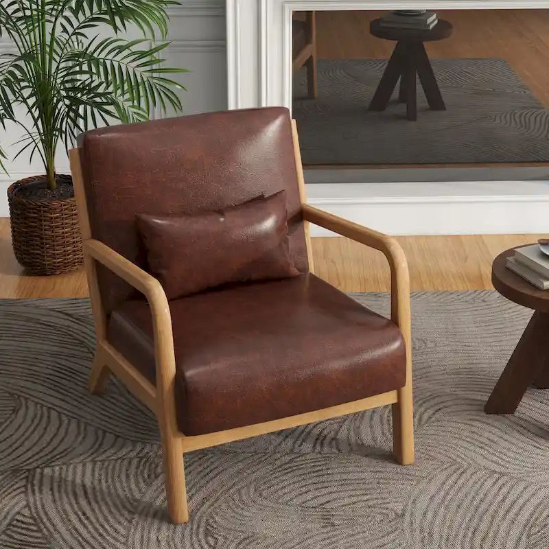 Mid-Century Modern Upholstered Accent Chair with Wood Frame