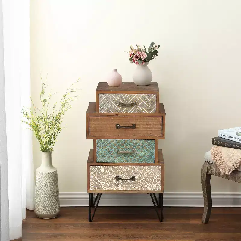 LuxenHome 4-Drawer 33 H x 18.9 W Wood Accent Chest. Brown