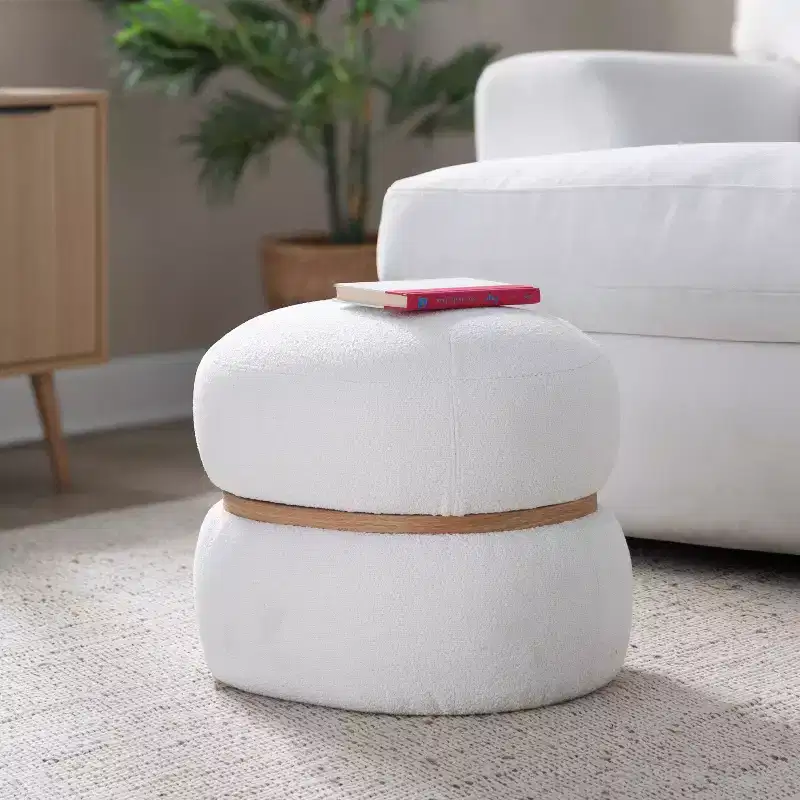 LumiSource Cinch Pouf Ottoman Natural Fabric