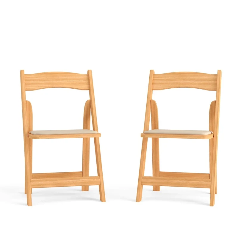 Wood Folding Chair with Vinyl Padded Seat (Set of 2)