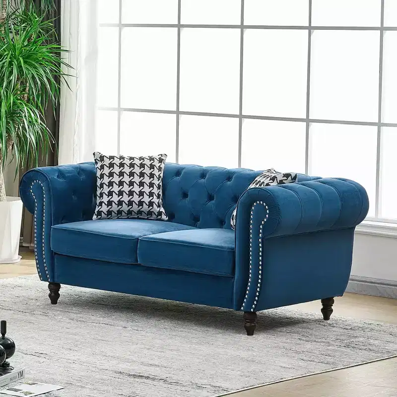 GDFStudio Jenifer Chesterfield Velvet Upholstered Sofa with Roll Armrest and Nailhead