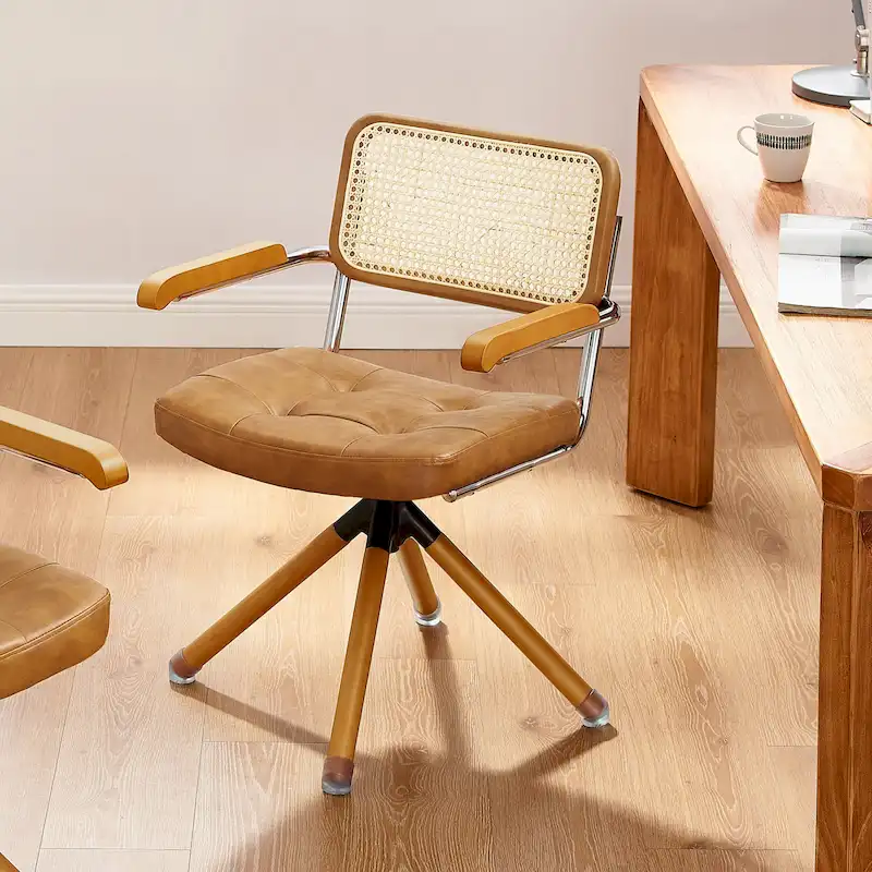 Swivel PU Leather and Wooden Accent Chair