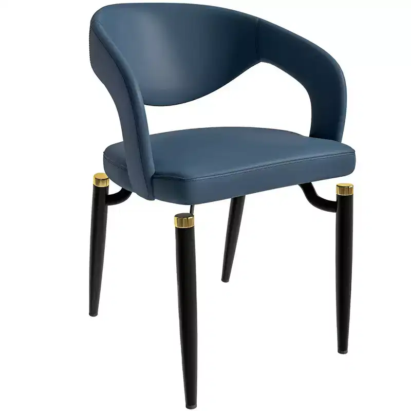 LeisureMod Entice Modern Dining Chair  Upholstered Leather Seat with Curved Open Back and Metal Legs, Modern Kitchen, Dining Room, Home, Cafe Seating