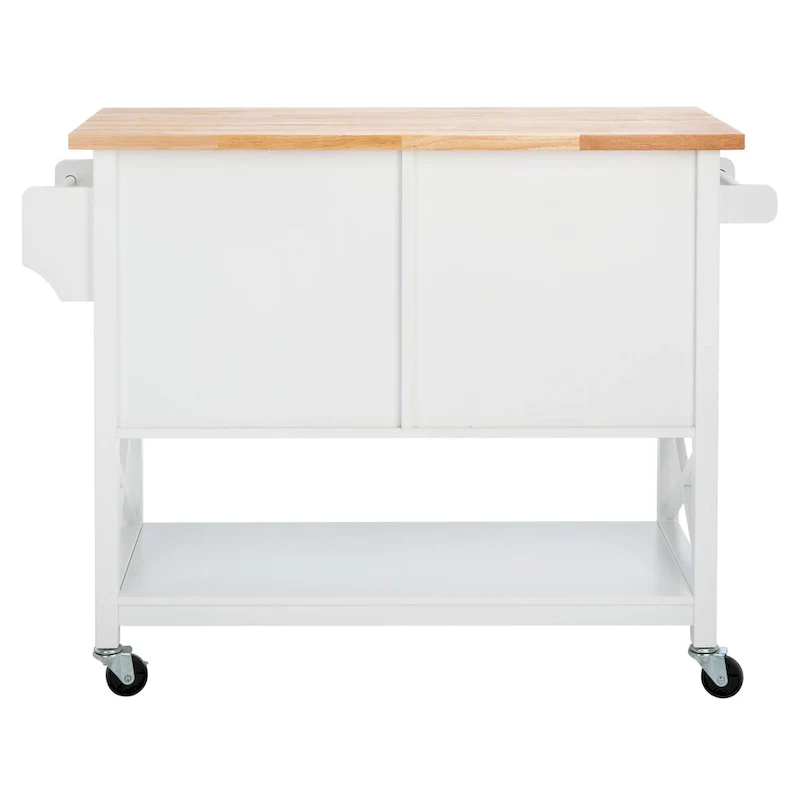 White/Natural 2-Door 1-Shelf Kitchen Cart, 1-Person