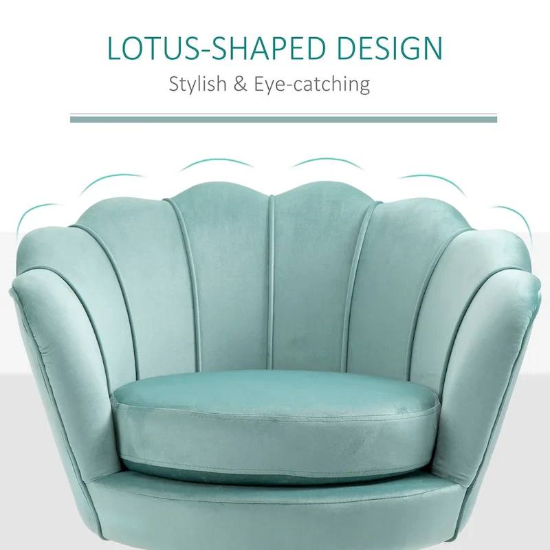 Green Velvet Lotus Accent Chair with Gold Legs - Single Seat