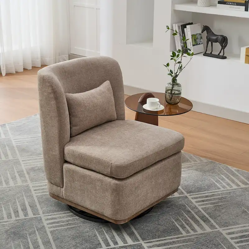 Gray / Pale Green / Taupe / Beige Chenille 360° Swivel Accent Chair with Metal Base – Modern Style, 1 Person Use