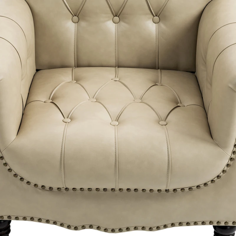PU Leather Tufted Accent Chair with Nailhead Trim Armchair