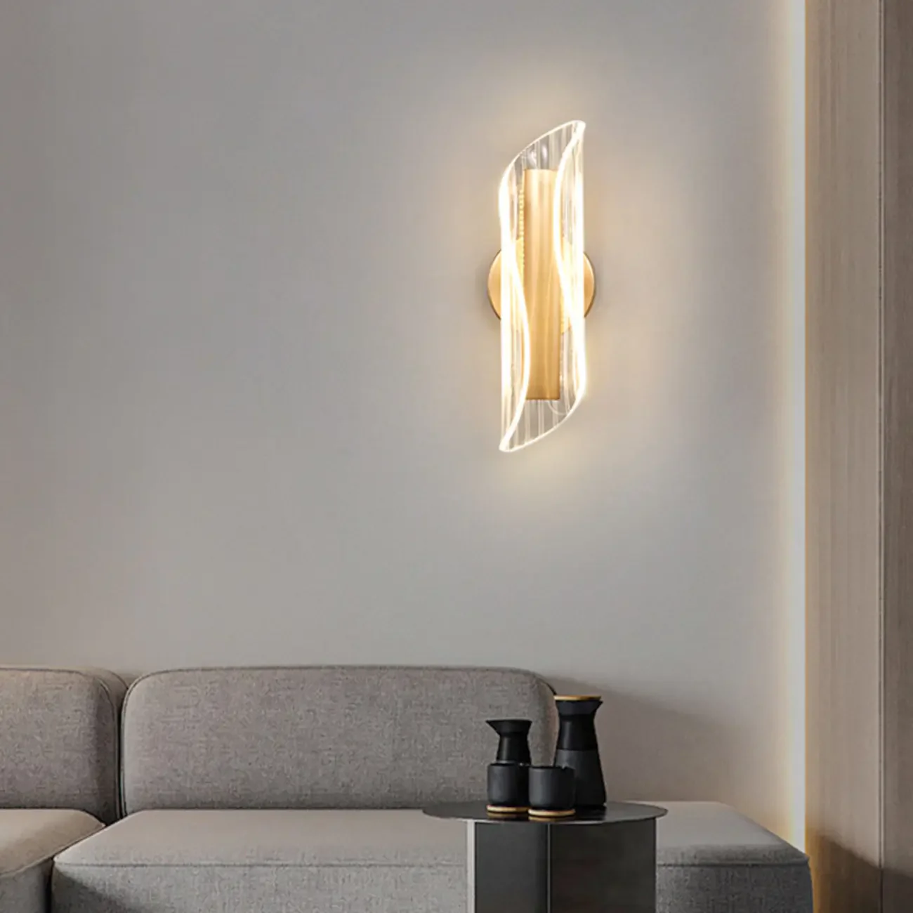 Art Deco Gold Metal and Acrylic LED Wall Sconce