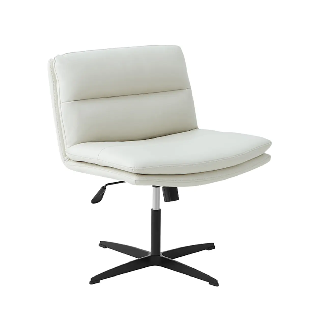 Beige Leather Armless Swivel Wide Office Chair