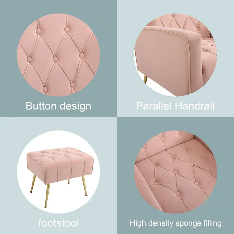 Gray Wingback Accent Chair with Ottoman Set