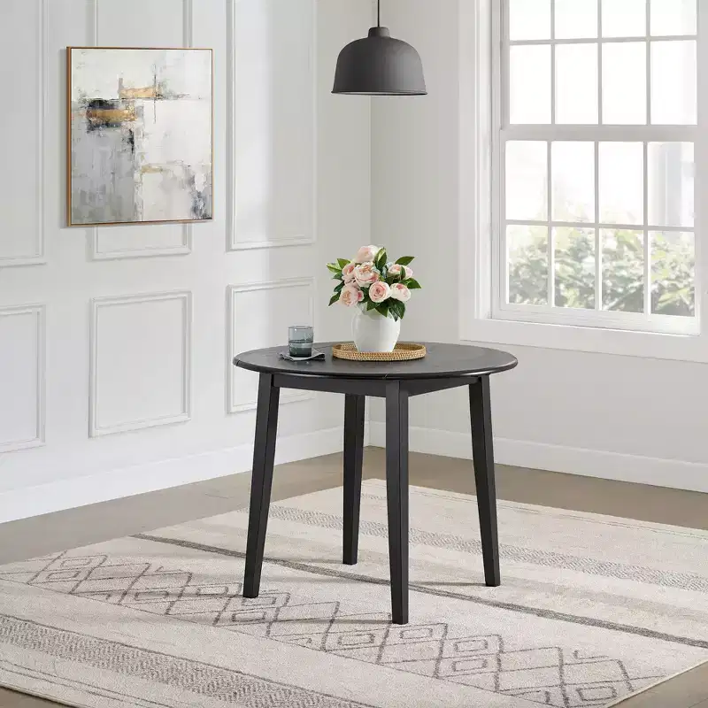 ROME + OAK Drop Leaf Table with Set of 4 X-Back Chairs, Wooden Dining Set, Black