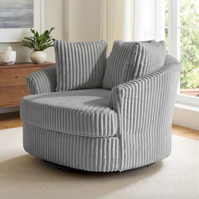 DREAMSIDEA Recessed Arm Slipcovered Swivel Barrel Chair