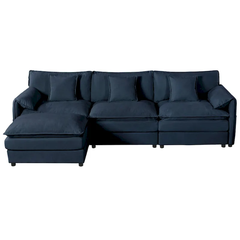 109.45 Chenille Upholstered L-Shaped Modular Sectional Sofa with Double-Layer Cushions, DIY Combination