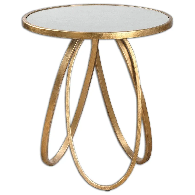 Gold Leaf & Antiqued Mirror Square Accent Table, Glam Style, 1-Person