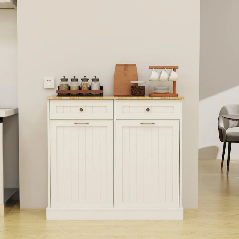 Kitchen Trash Cabinet with 2 Drawers