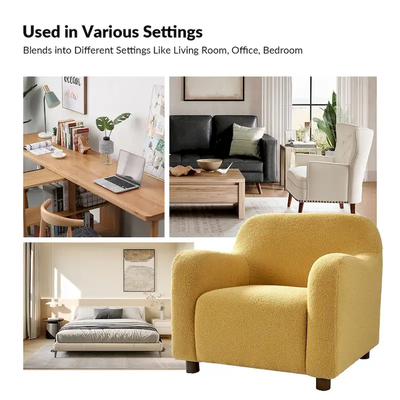 Wayne 35  Wide Boucle Upholstered Teddy Accent Chair with Solid Wood Legs by HULALA HOME