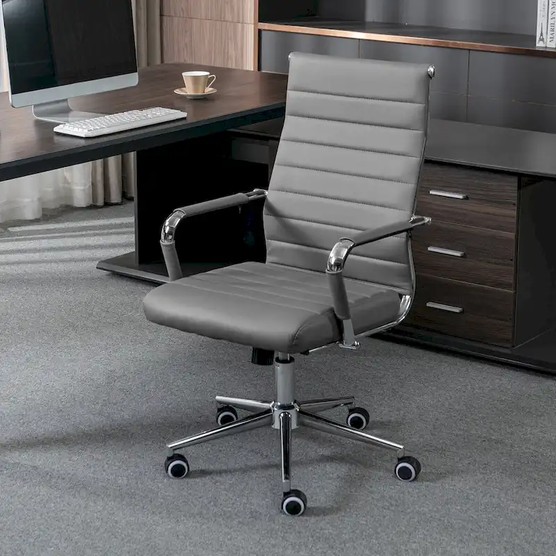 Brown/Blue/White/Black/Grey Ribbed PU Leather Ergonomic Swivel Chair, Single Seat
