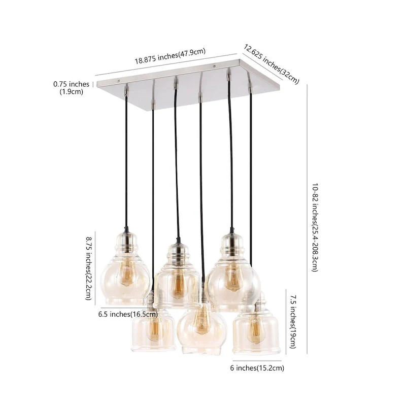 Cooper 18.88  6-Light Bohemian Farmhouse Iron/Glass Cluster LED Pendant, Nickel/Champagne by JONATHAN Y