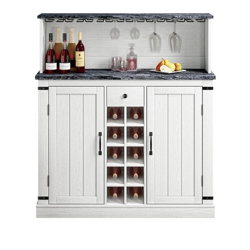 Buffet Bar Cabinet with Wine Rack - 10-Bottle Storage (Grey/White)