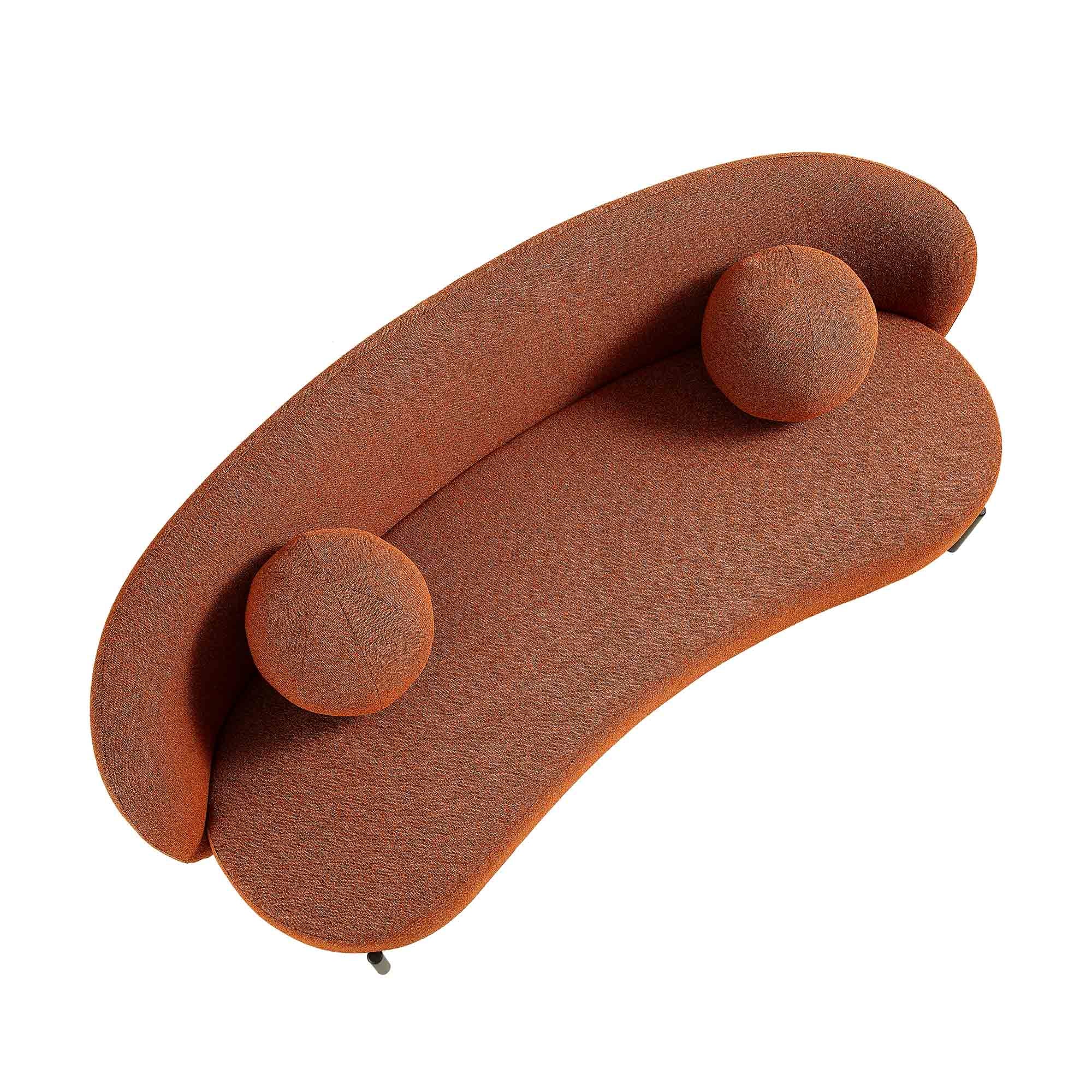 3-Seater Curved Sofa with Ball Cushions, Brick Boucle