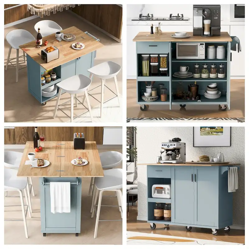 Rolling Kitchen Island w/ Foldable Counter Top,Towel Rack and Drawer