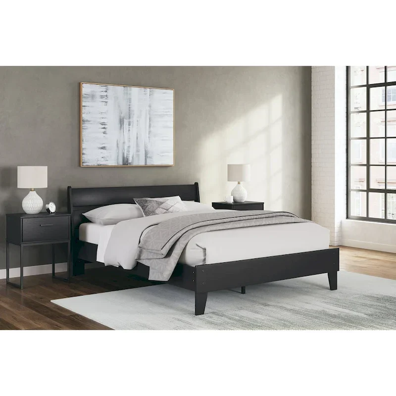 Black Matte Panel Headboard with 2 Nightstands – Full/Queen, 1-Bed Set