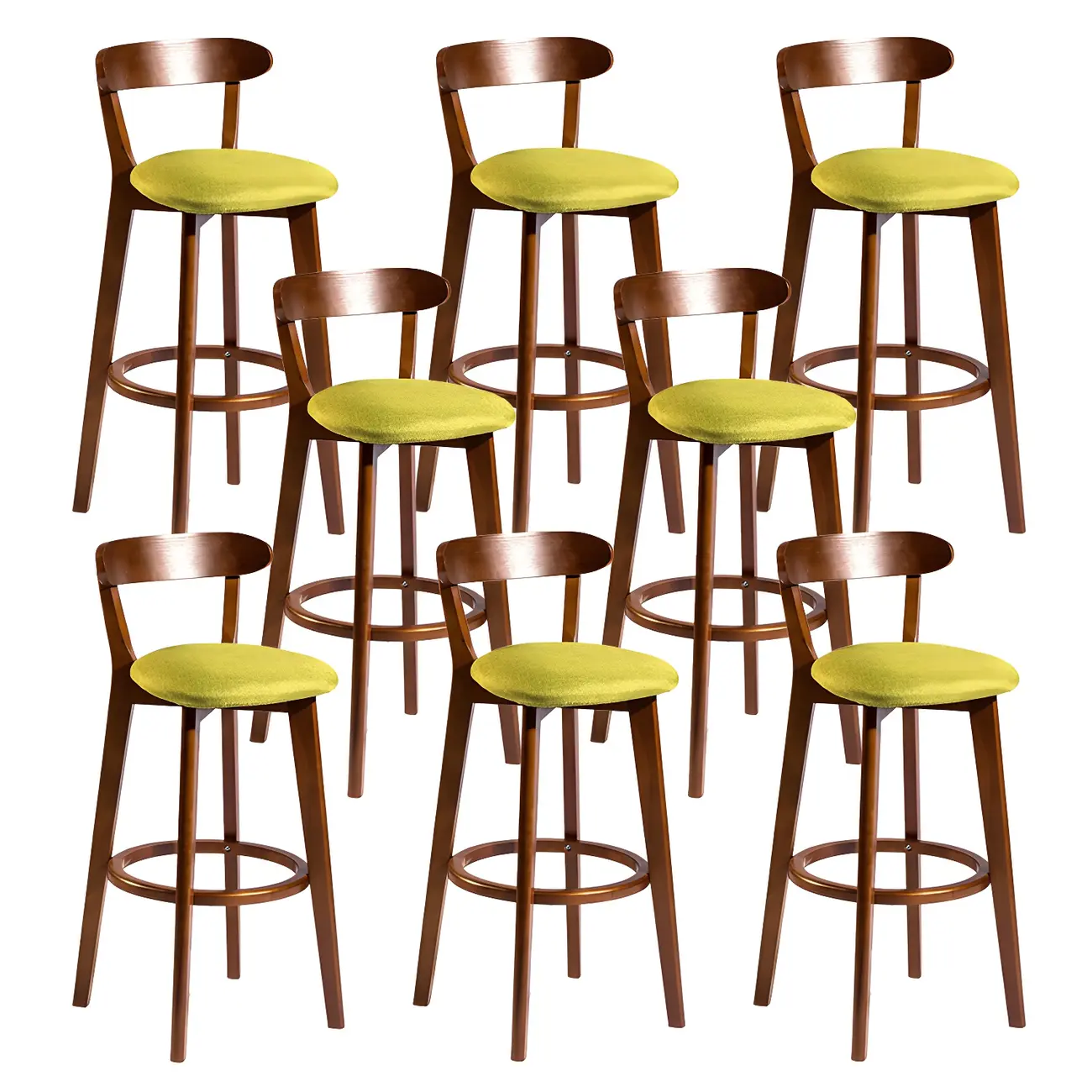 Wooden Upholstered Low Back Bar Height Stools Set of 2