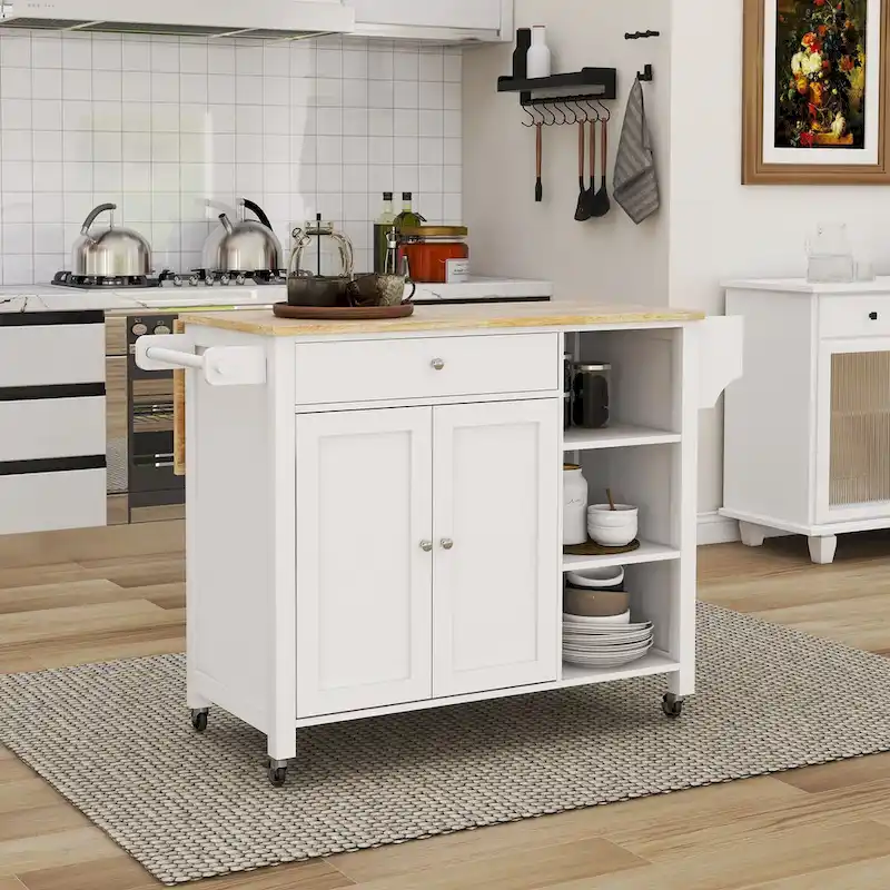 Double Door Kitchen Island with Adjustable Shelves