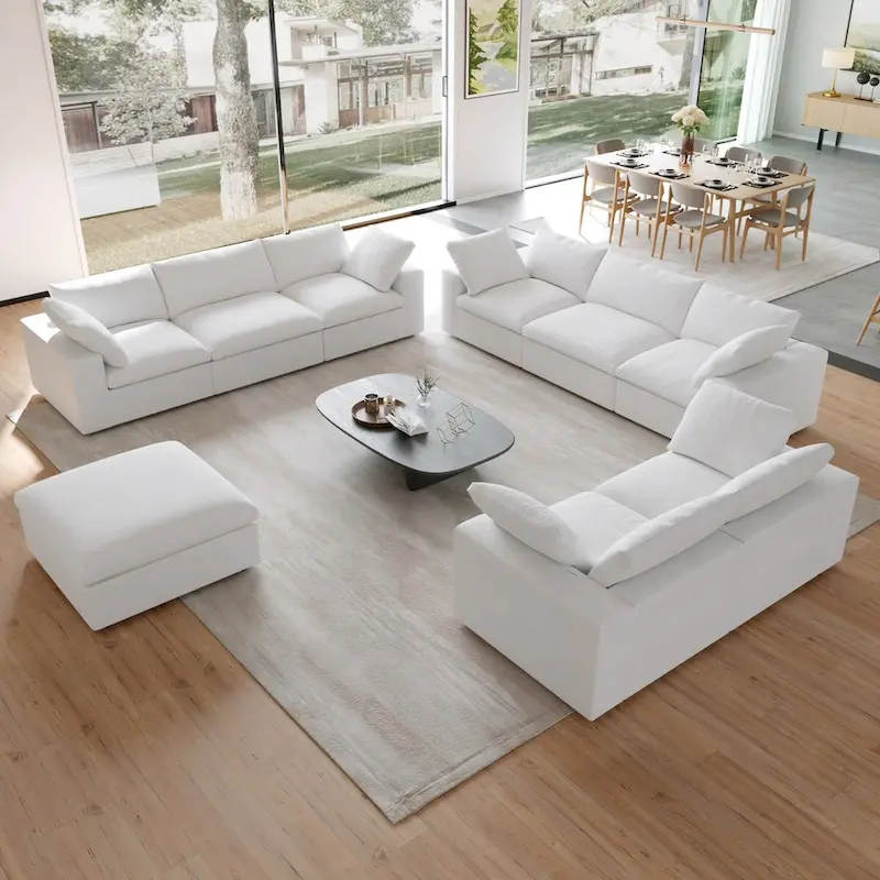 3PCS Living Room Sofa Set, Cloud Modular Sectional Sofa with Storage Ottoman