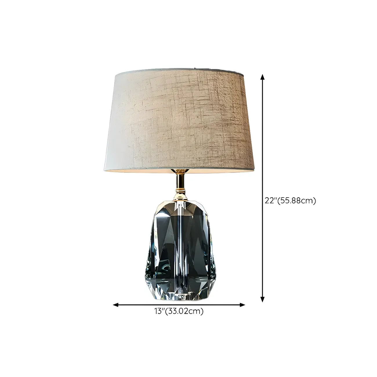Elegant Cylindrical Crystal Base Table Lamp with Linen Shade