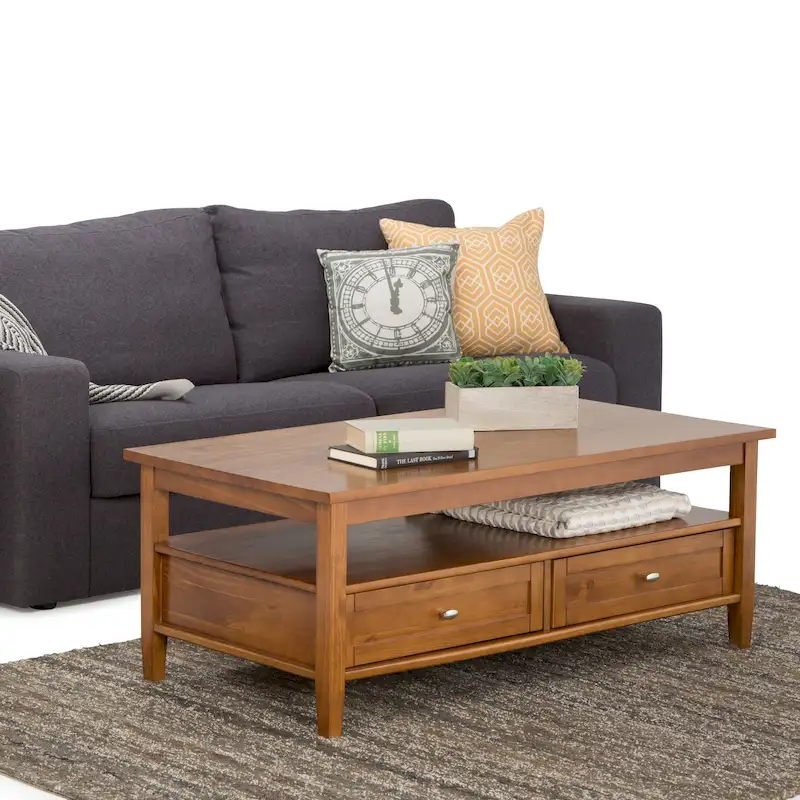 Transitional Coffee Table with 2 Drawers and Open Shelf, 48