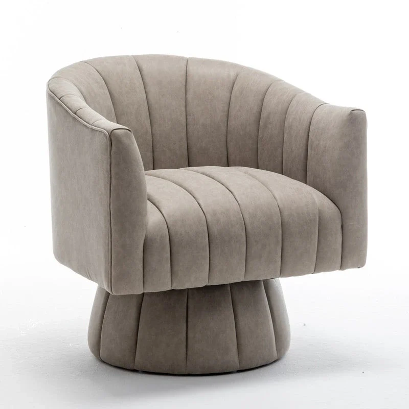 SEYNAR Mid-Century Swivel PU Leather Tufted Round Accent Barrel Chair
