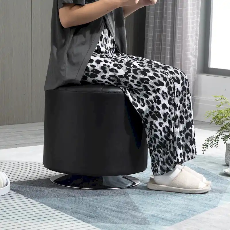 HOMCOM 360-deg Swivel Foot Stool Round PU Ottoman with Thick Sponge Padding and Solid Steel Base