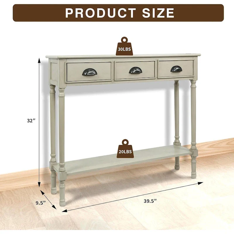 Wood 3-drawer Console Hallway Table