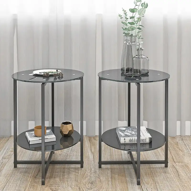 2-Piece Set (Clear) Tempered Glass End Table
