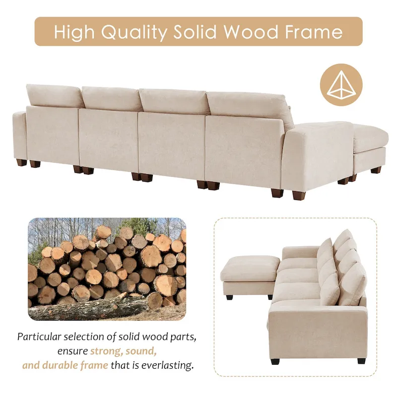 Modern Convertible Large L-shaped Feather Filled Sectional Sofa with Reversible Chaise - 129.9W x 72D x 31.5H