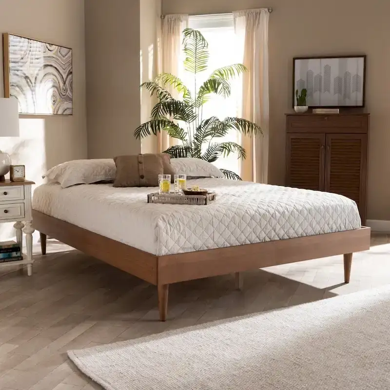 Ash Walnut Mid-Century Modern Wood Bed Frame (Full/Queen/King)