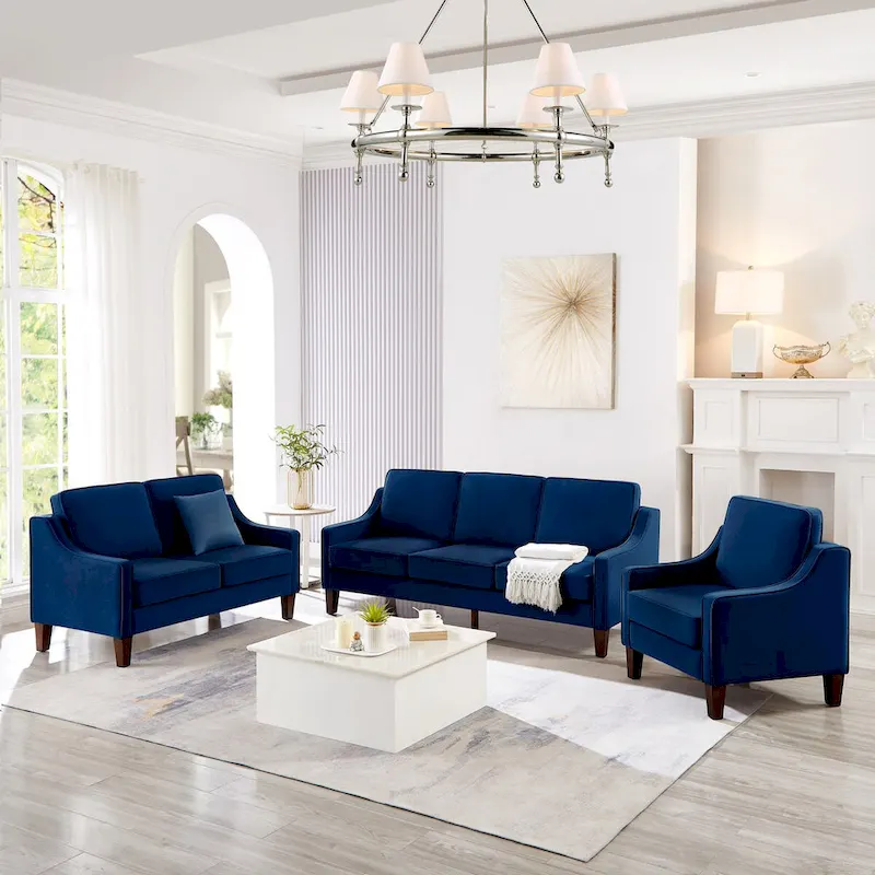 Modern Upholstered Sofa with Removable Cushions and Scooped Arms