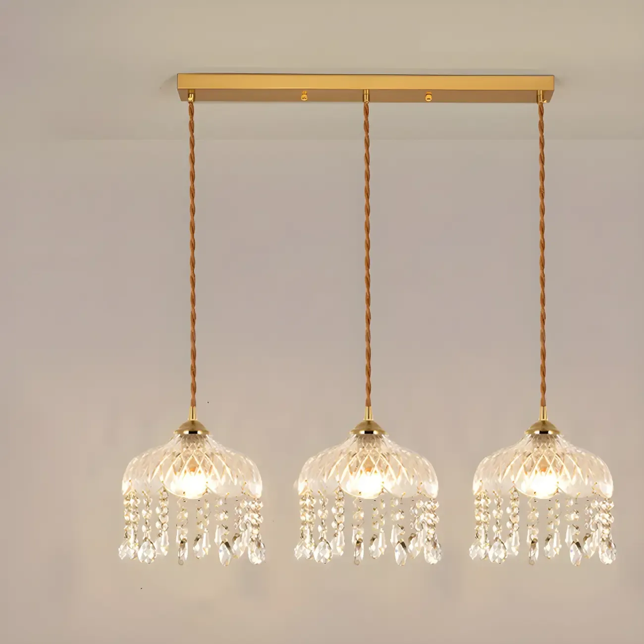 Elegant Glass-Crystal Gold Island Pendant Lights