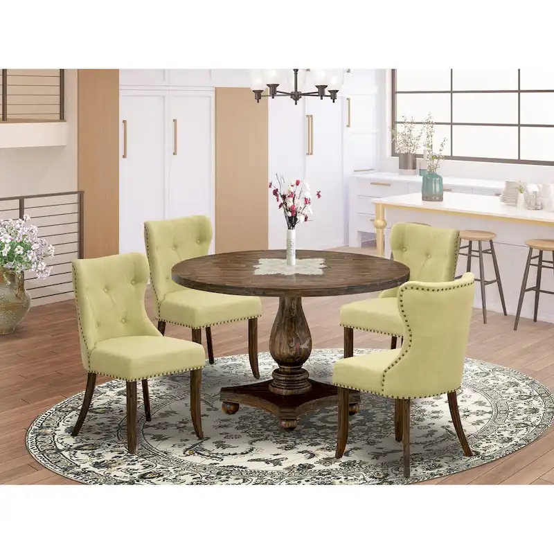 Dining Table - a Dining Table & Limelight Linen Fabric Chairs, Distressed Jacobean(Pieces Option)
