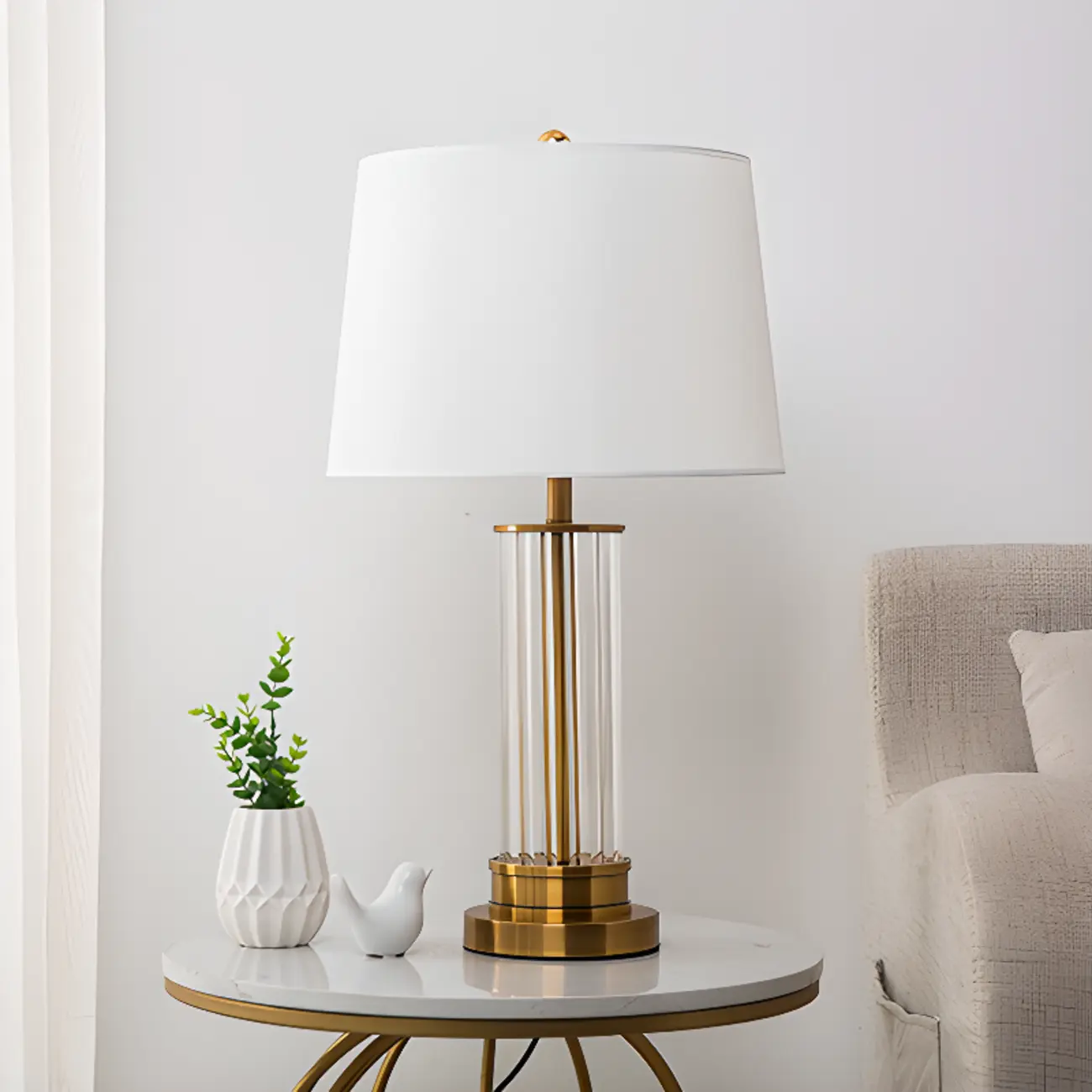 Modern Elegant Barrel Gold LED Table Lamp Fabric Shade