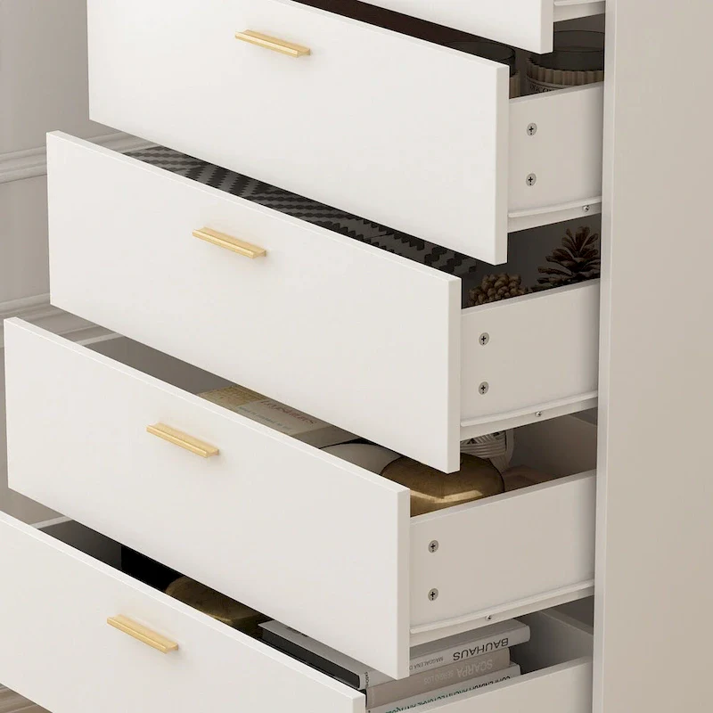 5 Drawer 27.4 W Chest Dresser In White&Gold
