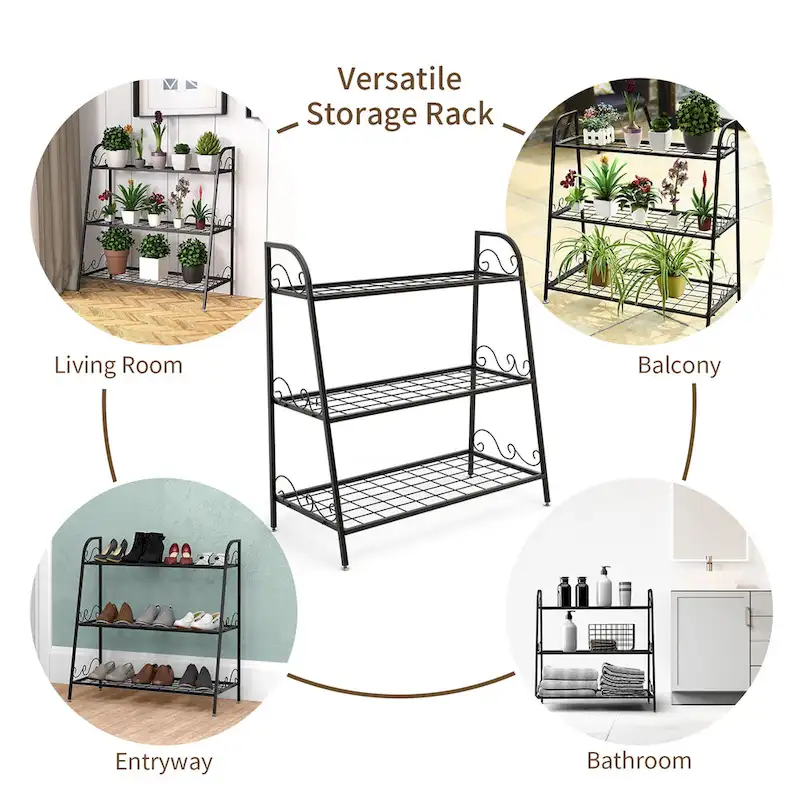 Costway 3-tier Metal Plant Stand Shelf Flower Pot Holder Display Rack