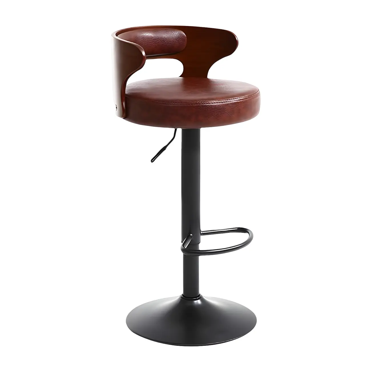 Adjustable Round Leather Swivel Bar Stools with Back